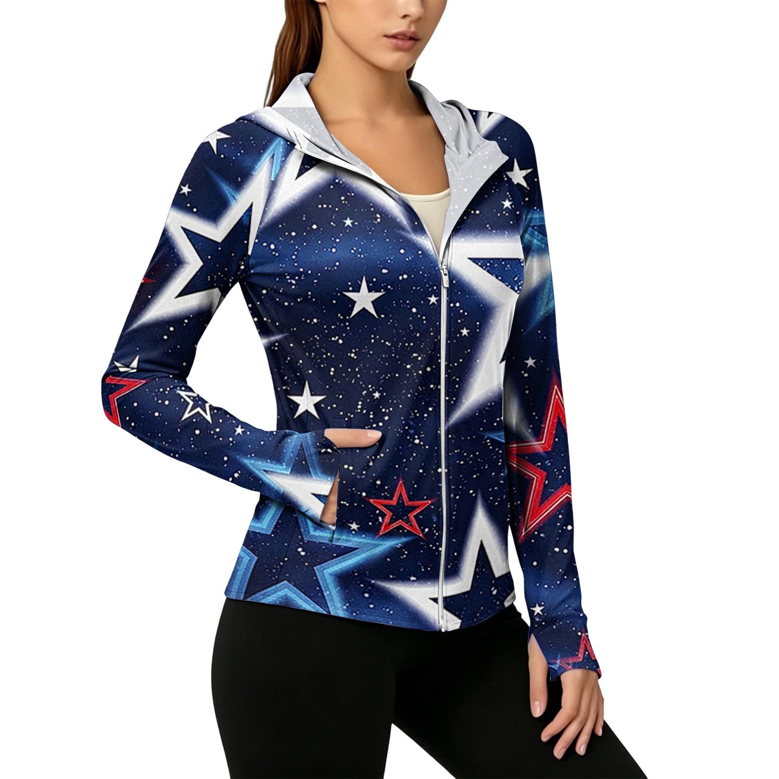 Women s Zip Up Hooded Long Sleeve Jacket with Festive Pattern & Pockets XXL