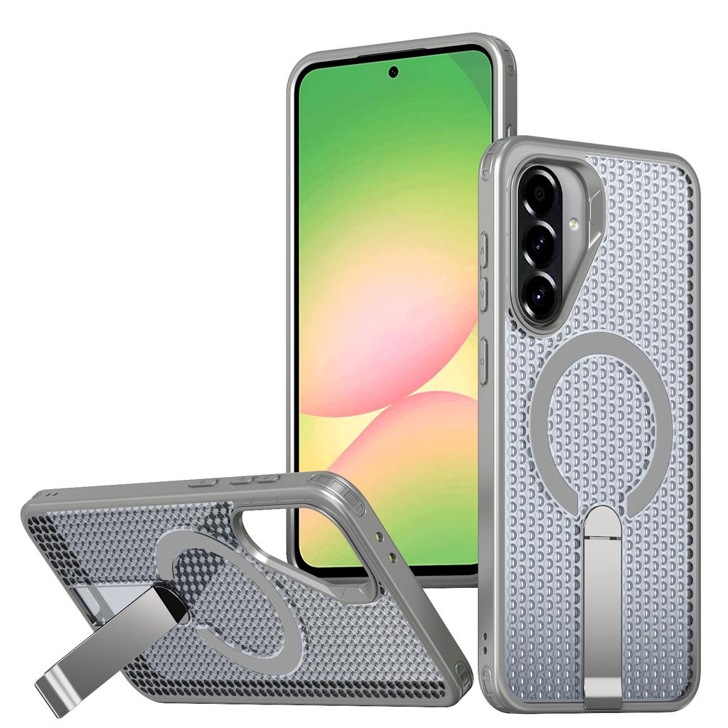 For Samsung Galaxy A36 5G Magnetic Case Kickstand Grid Texture TPU PC Phone Back Cover