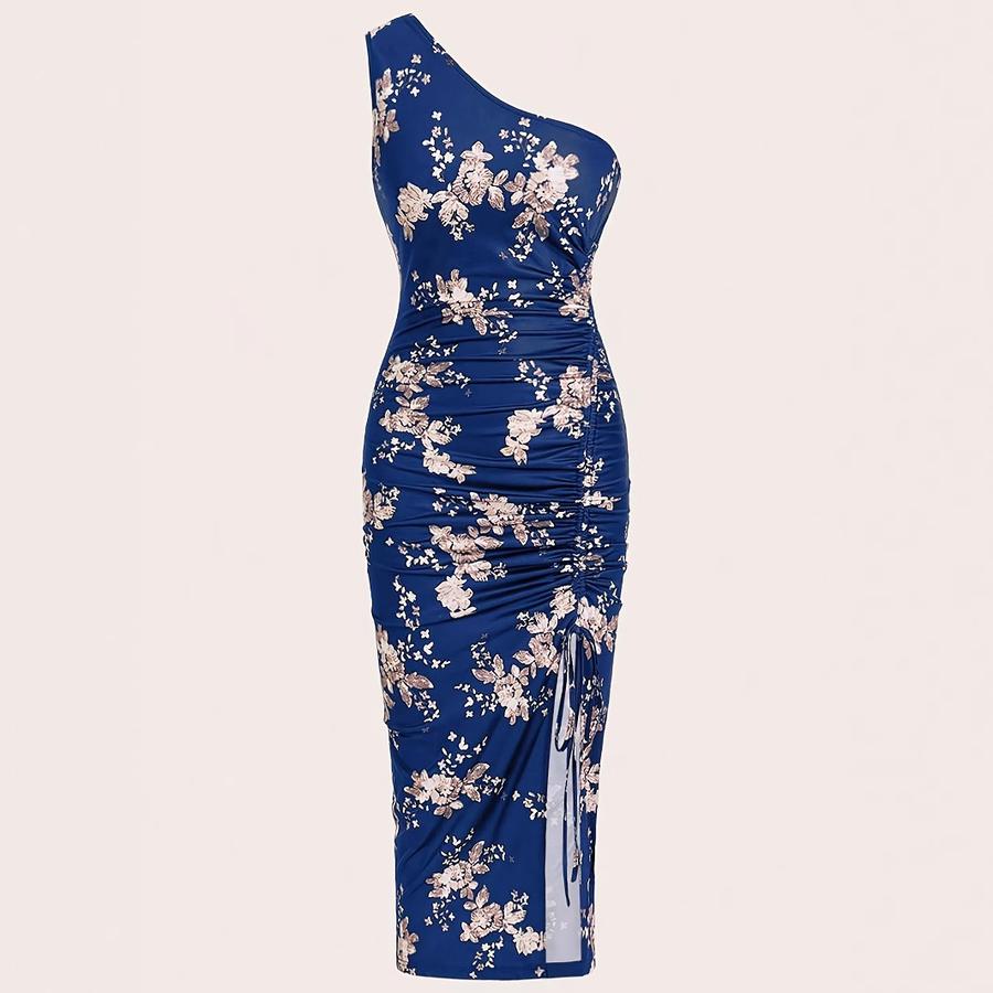 New Summer Cutout Floral Bodycon Mini Dress Sleeveless High Slit Slim Fit