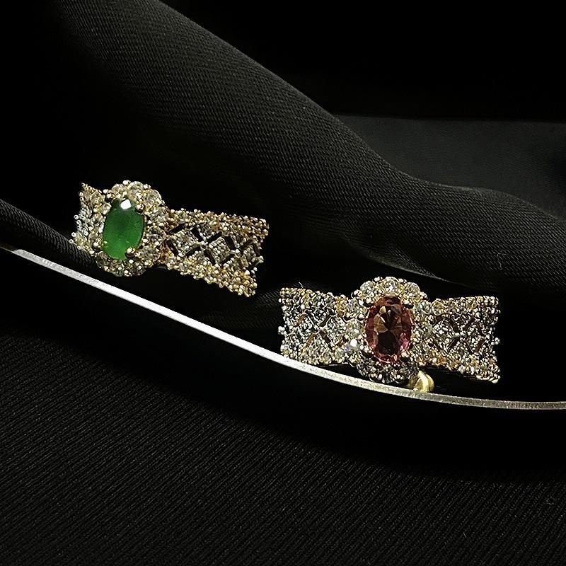 Italian Antique Retro Fashion Open Ring Hollow Micro-Inlaid Zircon Double-Layer Color Separation Light Luxury Ring