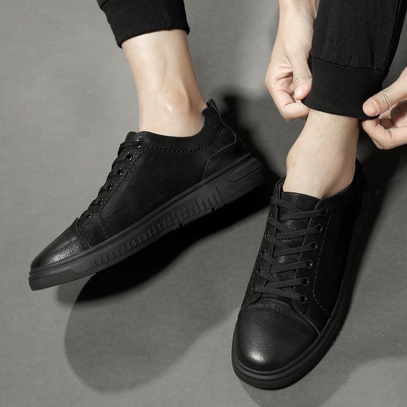 Men's Shoes Fashion Trend Round Head Blue Flat Bottom Casual Four-season Shoes Thick Sole Polish Simple Lace-up Board Shoes Men