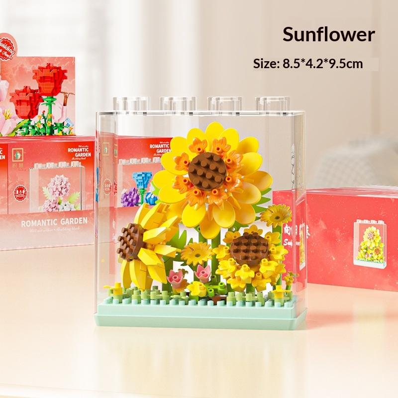 Bouquet Sunflower Potted Plant Micro Building  Eternal Flower Model Diy Home Desk Decoration Brick Toys Gift