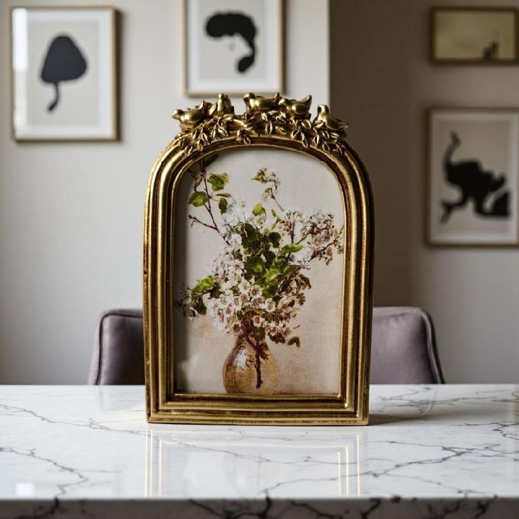 Antique Ornate Photo Frame with Florals Relief Retro Picture Frame Wall and Tabletop Display for Home Decors Art Gallery