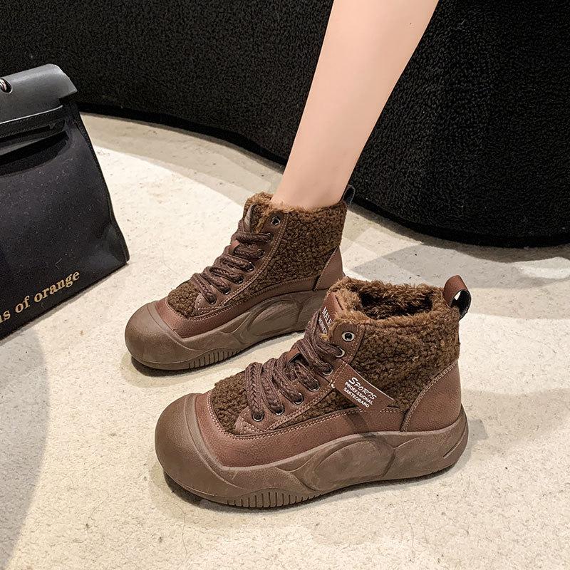 Fleece Heightening Snow Boots Women's 2025 Autumn and Winter New Versatile Internet Celebrity Warm Platform Martin Short Boots Cotton Shoes