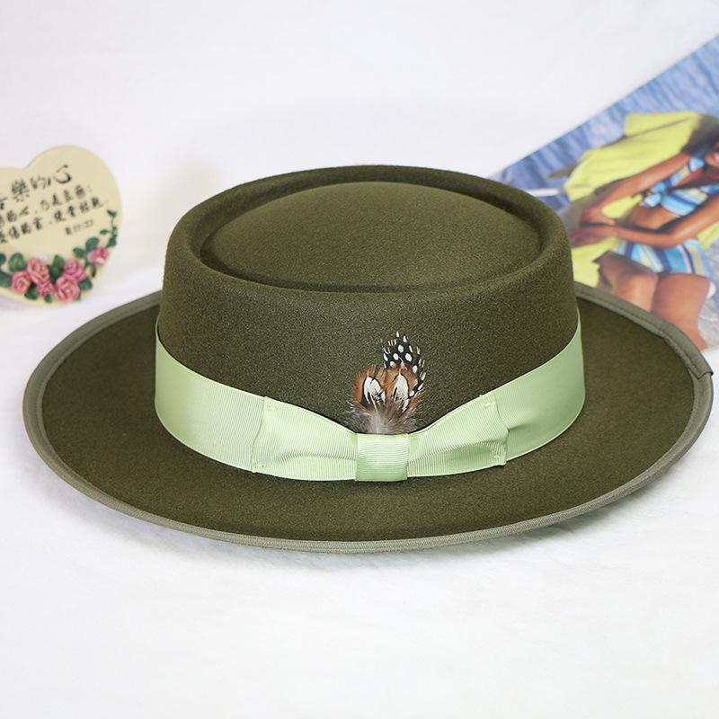 2023 Sombrero Fedora de Lana Sintética para Hombre Mujer Ala Ancha Accesorios de Lazo Pluma Otoño Invierno Caballero Sombrero Panamá Jazz