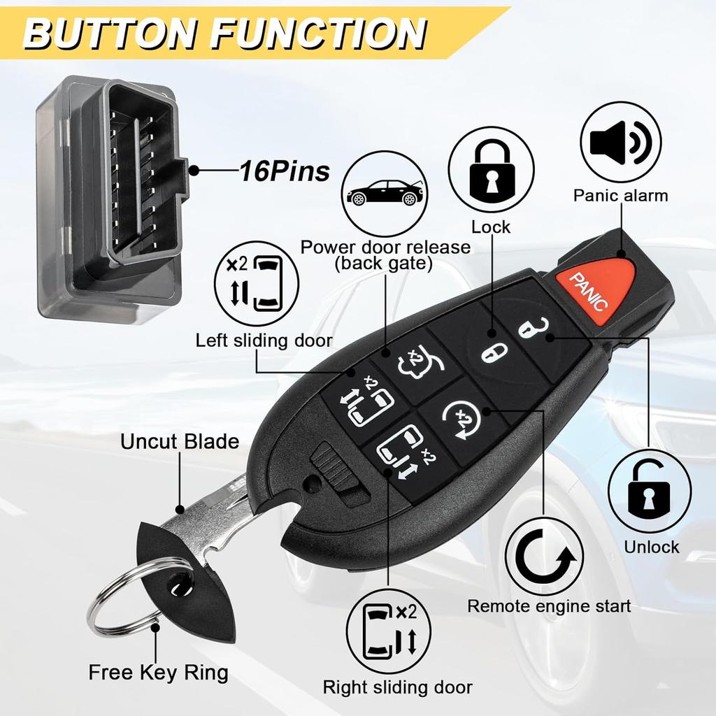Key Fob Replacement For 2008-2016 Chrysler Town Country & Dodge Grand Caravan Car Keyless Entry Remote Control, M3N5WY783X IYZ-C01C, 7 Buttons