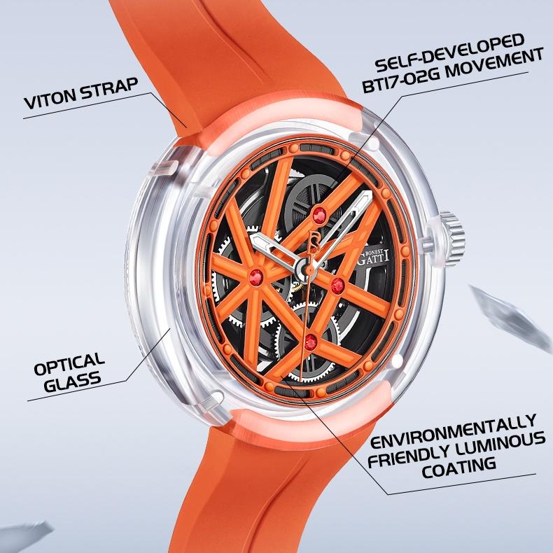 Bonest Gatti Uhr, Glasschale, modische Herren-Mechanische Uhr