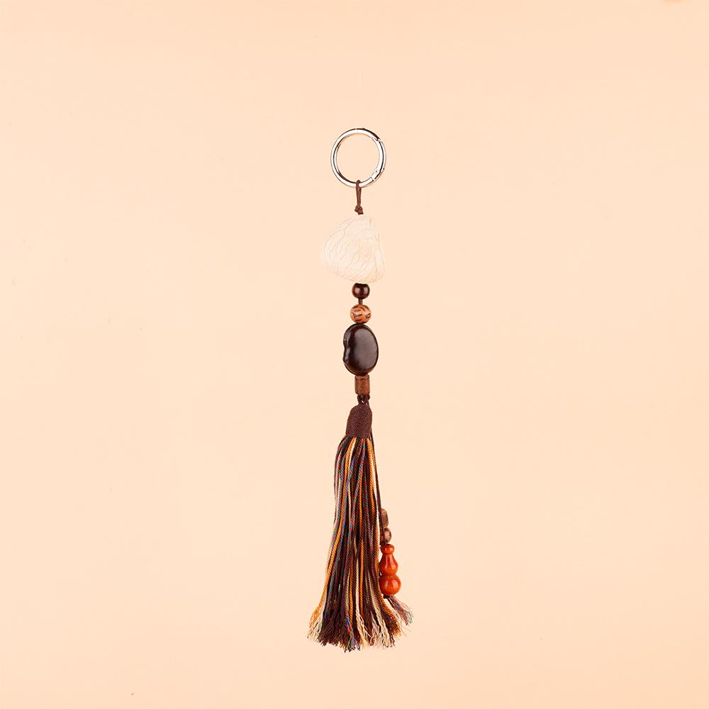 Vintage Miu Styl Přírodní Dřevěný Korálek Pletený Klíčenka Taška Přívěsek & Auto Přívěsek