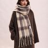Mohair Plaid Wool Scarf Tassel Long Shawl Retro Winter Cashmere Scarves  Student