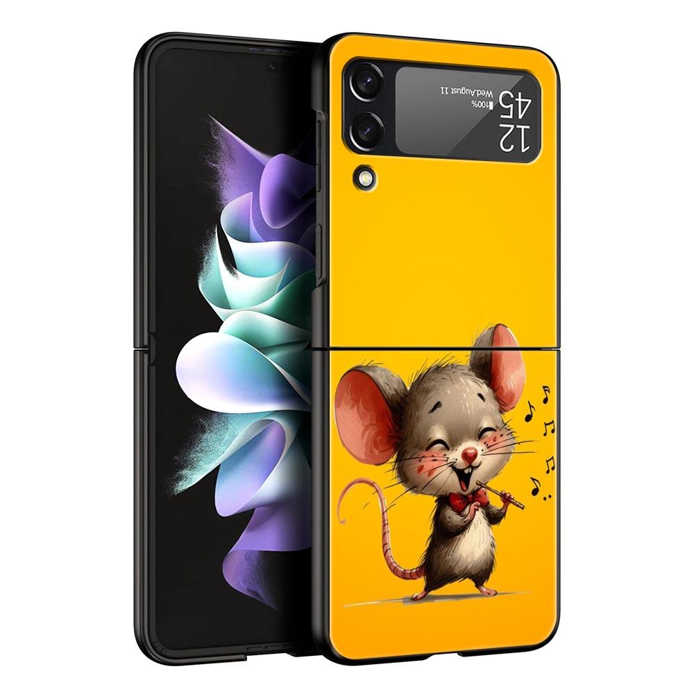 

Hard PC Phone Case For Samsung Galaxy Z Flip 7 6 5 4 Black Cover For Galaxy Z Flip 3 Foldable Fundas Funny Rock And Roll Mouse Z Flip 7