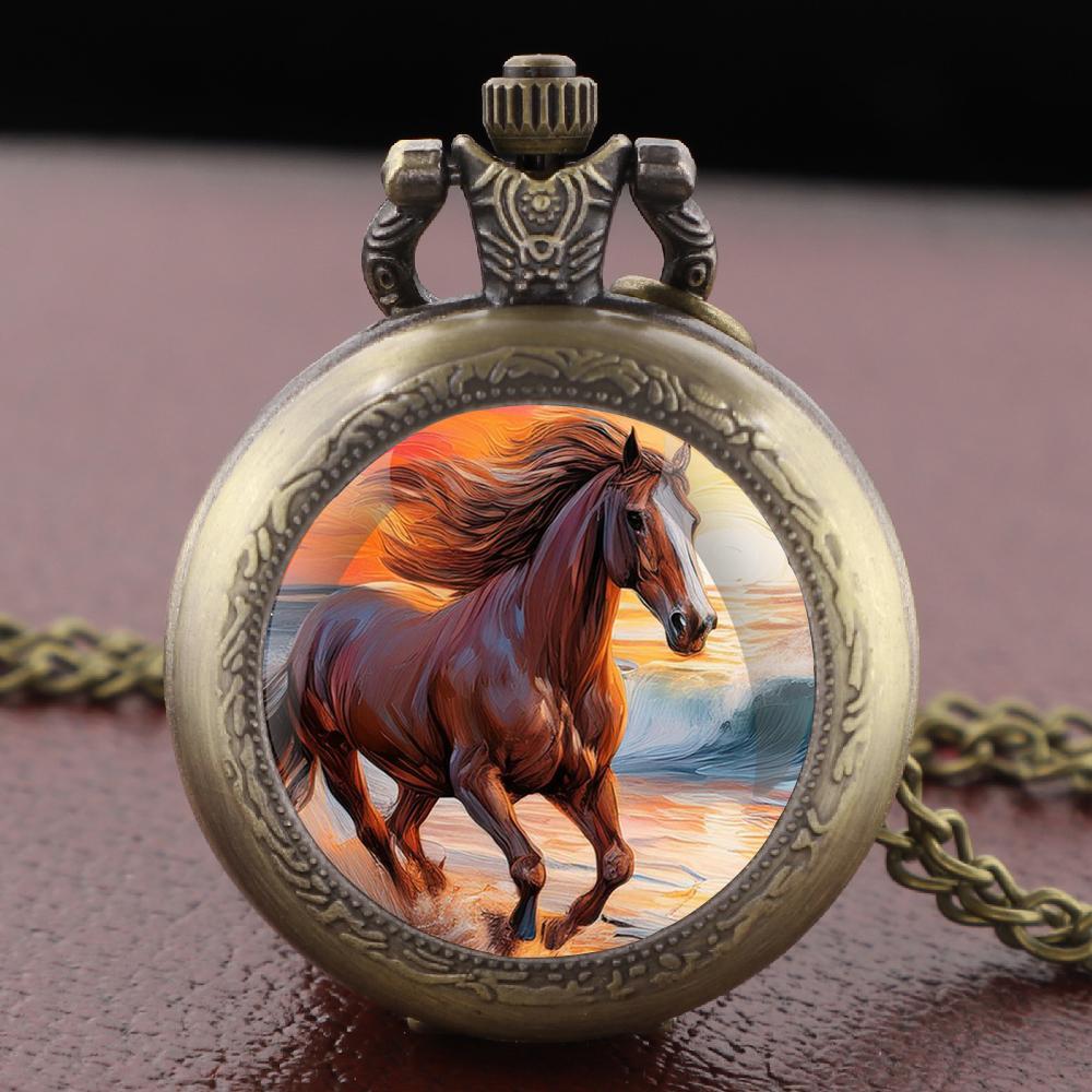 

Sunset Sea Galloping Horse Design Pocket Watch Vintage Women s Necklace Pendant Clock Men s Watch Children Souvenirs Gifts