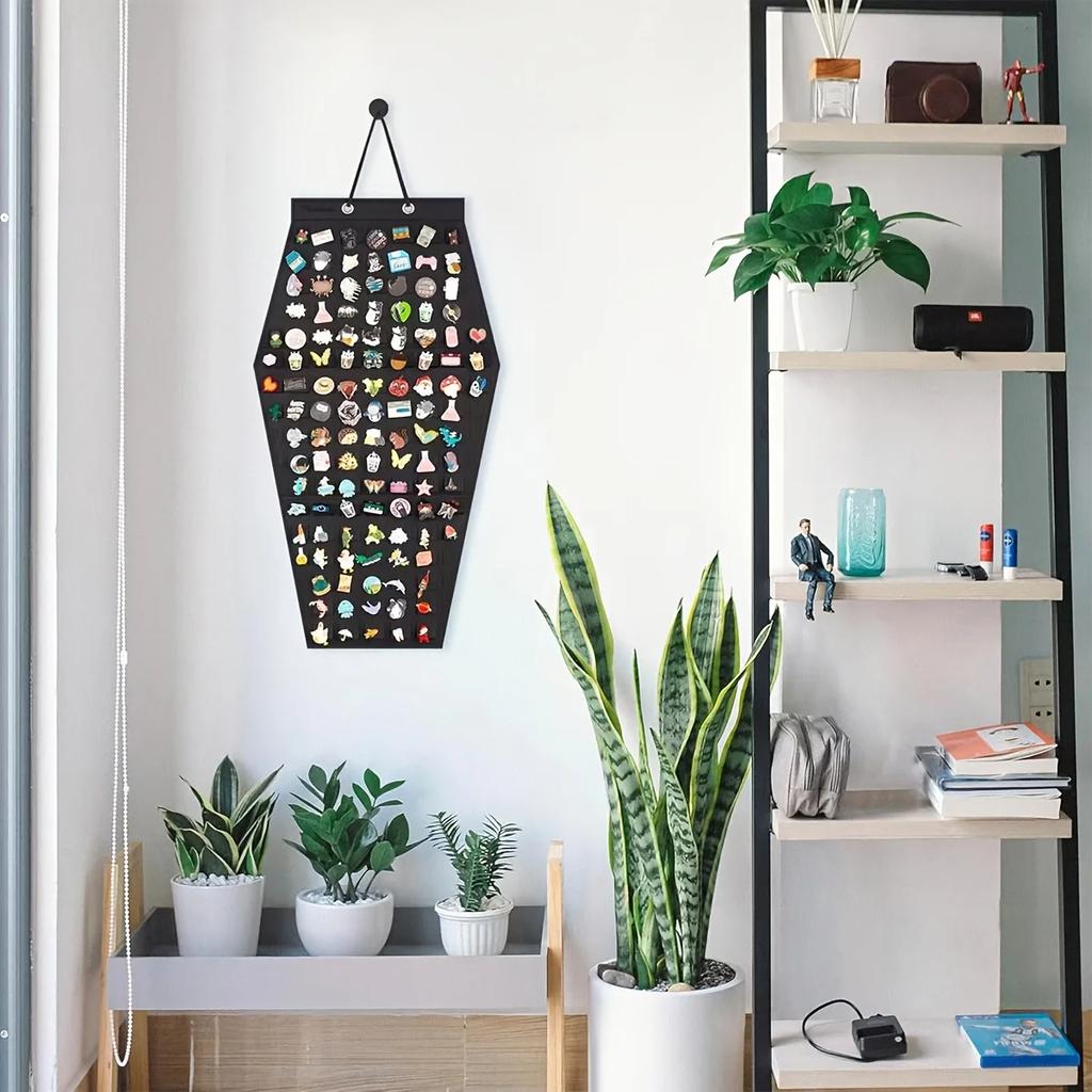 1pc Stylish Rhombus Felt Jewelry Hanging Organizer - Black Multi-Compartment Display Pouch - Home Storage & Retail Showcase
