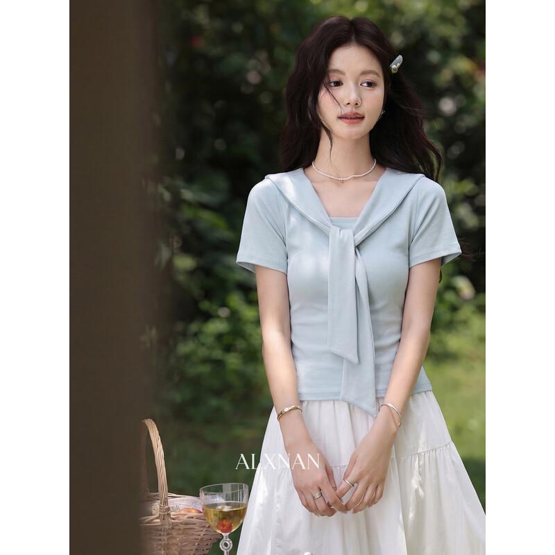 Women s French Sweet Style V-Neck Short Sleeve T-Shirt M