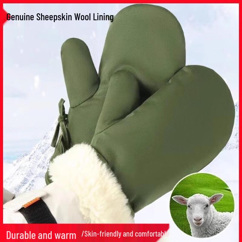 Men's Sheepskin and Wool Integrated Warm Gloves