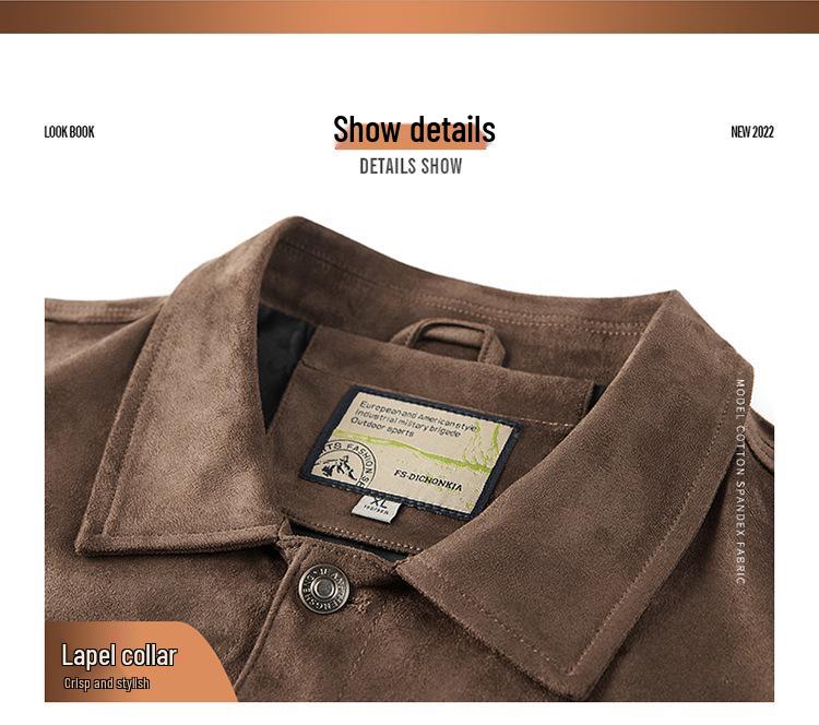 Men's Retro Hong Kong Style Suede Jacket - Spring/Autumn Workwear Lapel (22076)