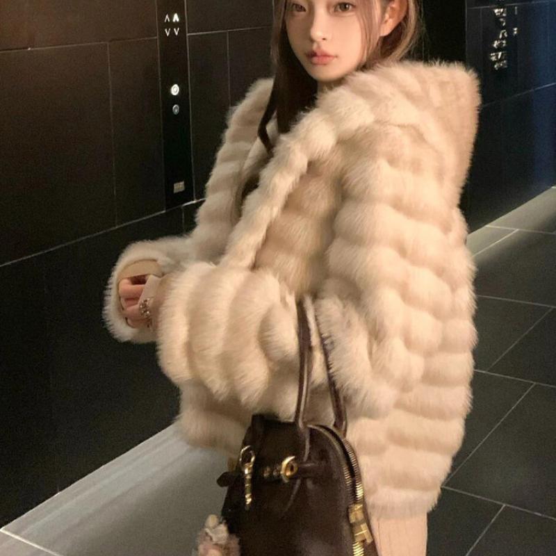 Women's Autumn and Winter High-end Fur Fashion Korean Style Fox Fur Hooded Fur Coat