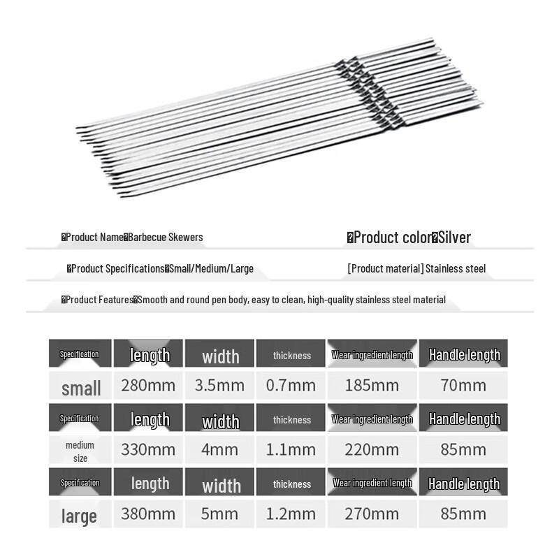 Stainless Steel Flat BBQ Skewers (30 Pcs)
