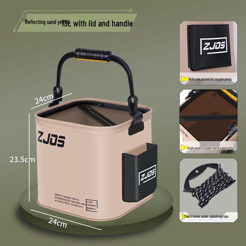 

Portable Foldable Fishing Bucket & Live Fish Protector 8L [20cm] Without Net + Water Rope + Handle