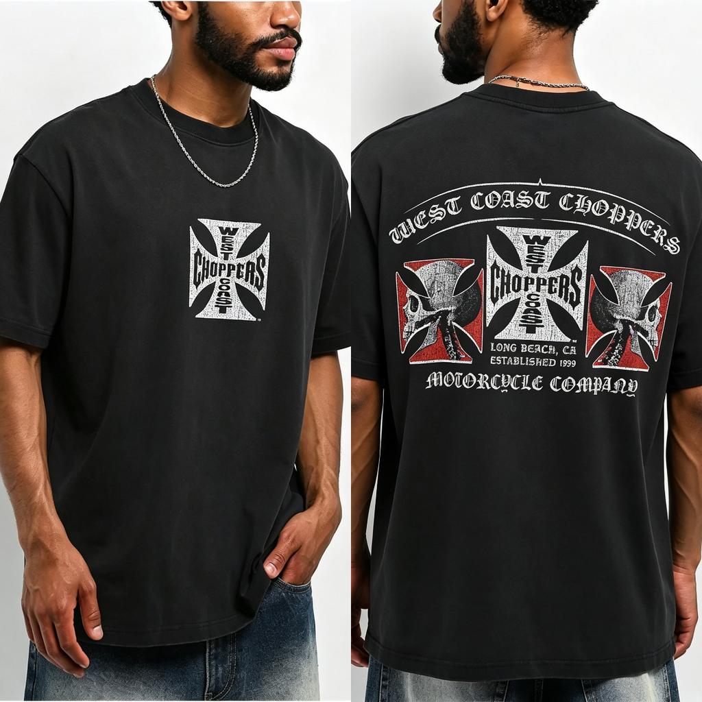 West Coast Choppers Triple Threat Washed T-shirt Vintage Street Oversize Graphic Cotton Women Men Retro Streetwear Short Sleeve Female Male Clothing