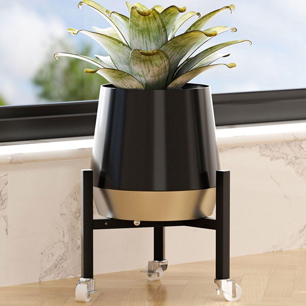 Metal Flowerpot Bracket with Casters Potted Holder Stable Triangle Flowerpot Rack Outdoor Indoor