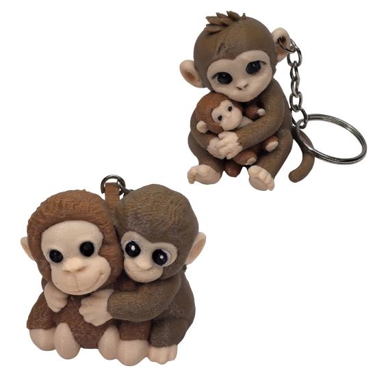 3D Printed Monkey Keychain Cute Monkey Holding Plush Toy Hanging Keychain for Backpack Car Keys Gift for Kids