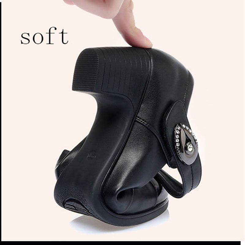 Damenschuhe für vier Jahreszeiten, bequeme Damenschuhe mit weicher Sohle, schräger Absatz, klobige Damenschuhe, Klettverschluss