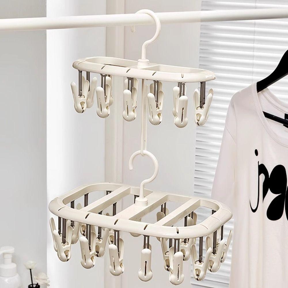 Thickened Design Sock Drying Rack 12/20 Clips with Extended Rod Hanging Underwear Clips Multi-functional Space Saving