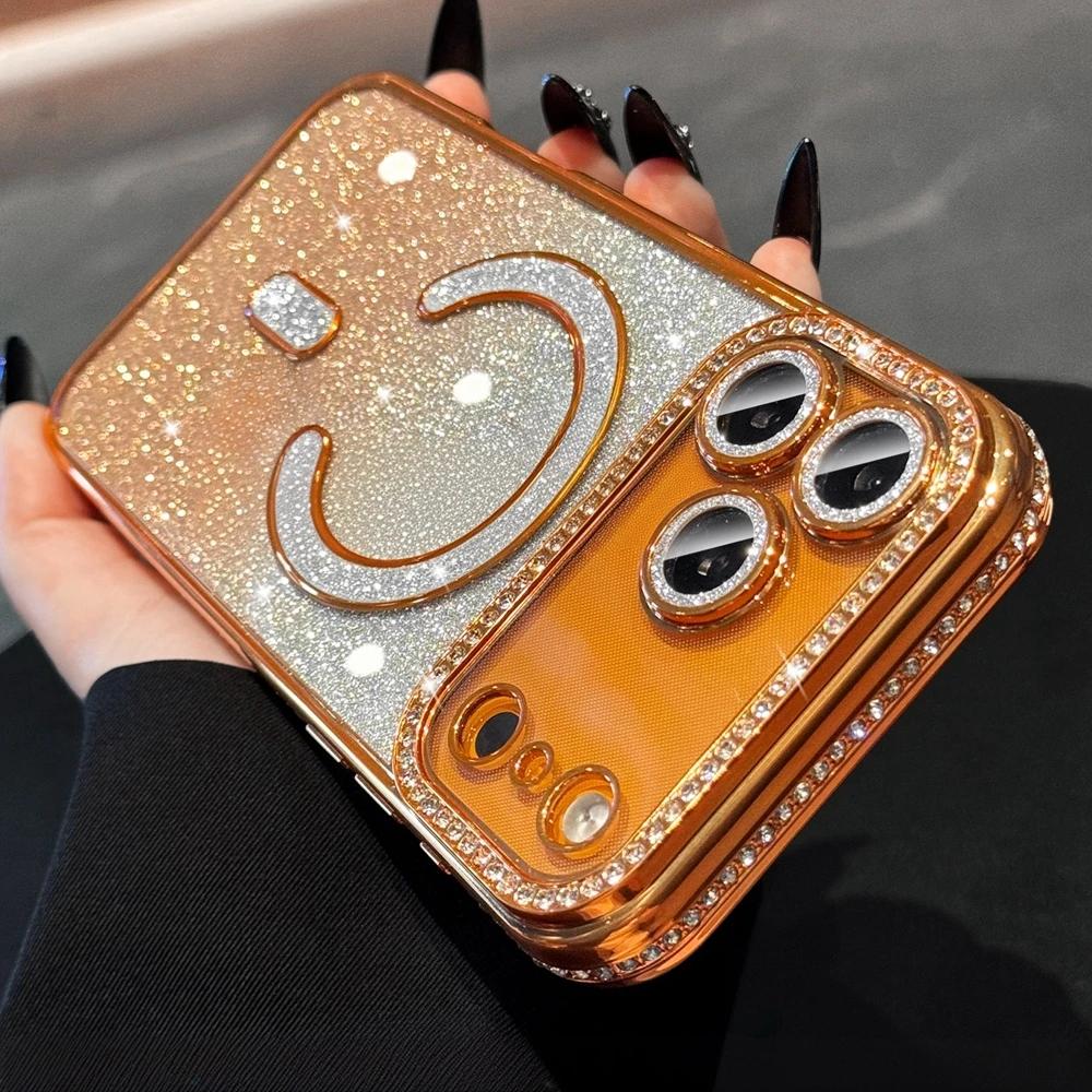 Women Girl's Luxury Magnetic Magsafe Phone Case for iPhone 17 16 15 14 13 12 Pro Max 17 Air 16 Plus Clear Plating Soft Cover