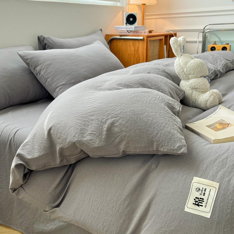 Super Soft Washed Cotton Solid Color 4-Pcs Quilt Cover Student Dormitory 3-Pcs Set Four Seasons Universal A Maternal Infant Grade