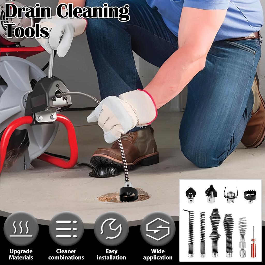 10Pcs Drain Cable Cutter and Auger Set Spring Sewer Dredging Tool for K-400 C-4/6/7/8/9 Model Cable Drain Snake Drill Attachment