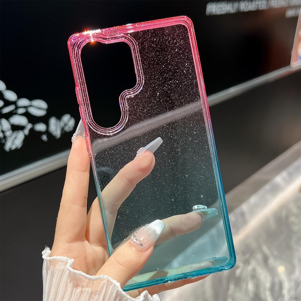 Für Samsung Galaxy S25 Ultra Hülle Transparent Glitzer Zweifarbig PC+TPU Handyhülle