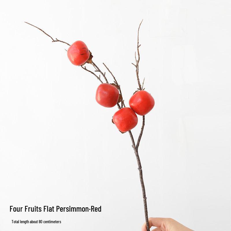 7-Head Persimmon Branch Ikebana Ornament: Artificial Ruyi Persimmon for Living Room or Dried Flower Display