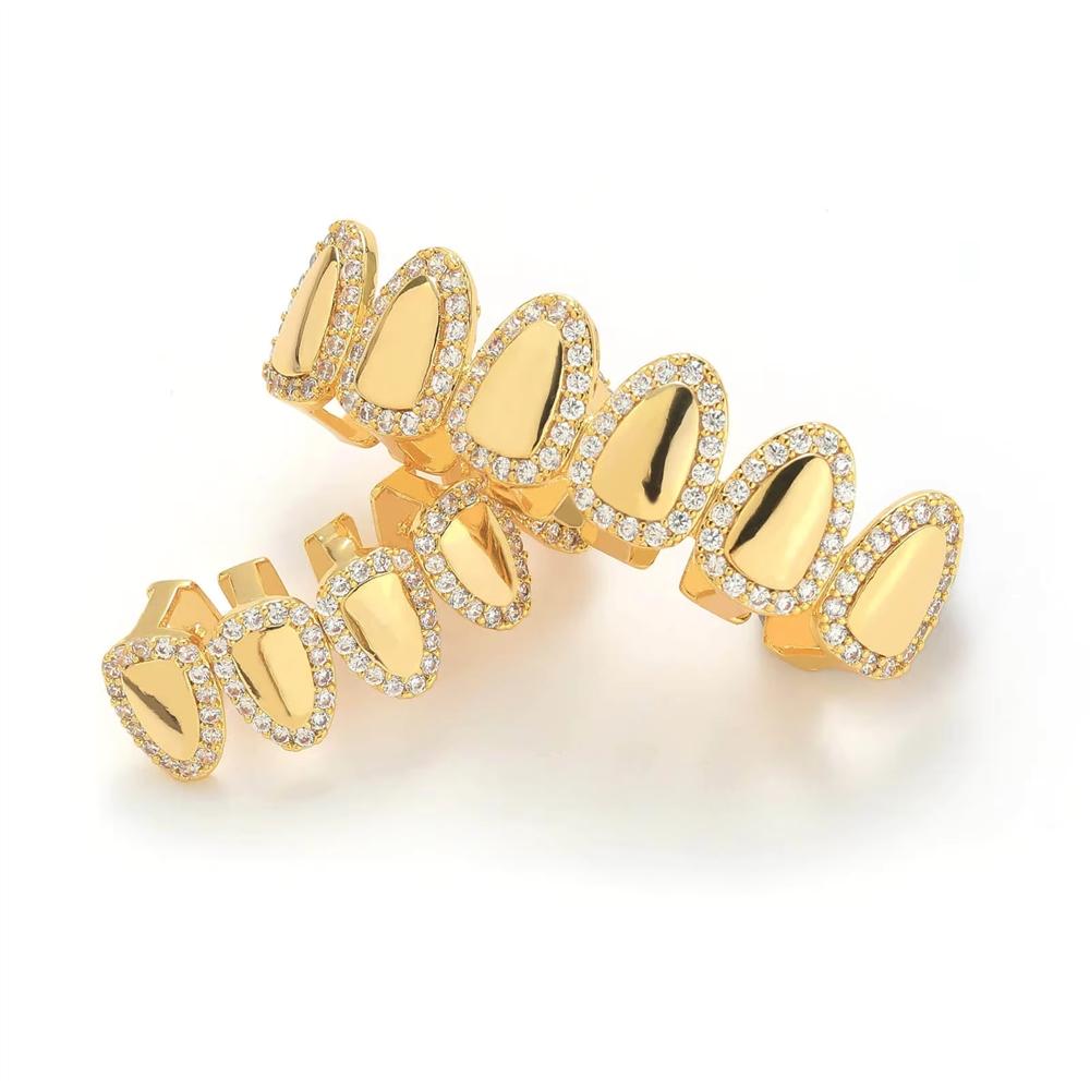 Hop Iced Out Teeth Grillz Real Gold Platinum Plated Fangs Rapper for Body Jewelry Gift
