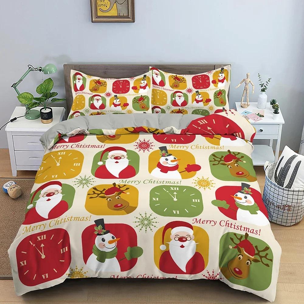 Merry Christmas Bedding Set King Queen Twin Size Duvet Cover Holiday Decorations For Bedroom