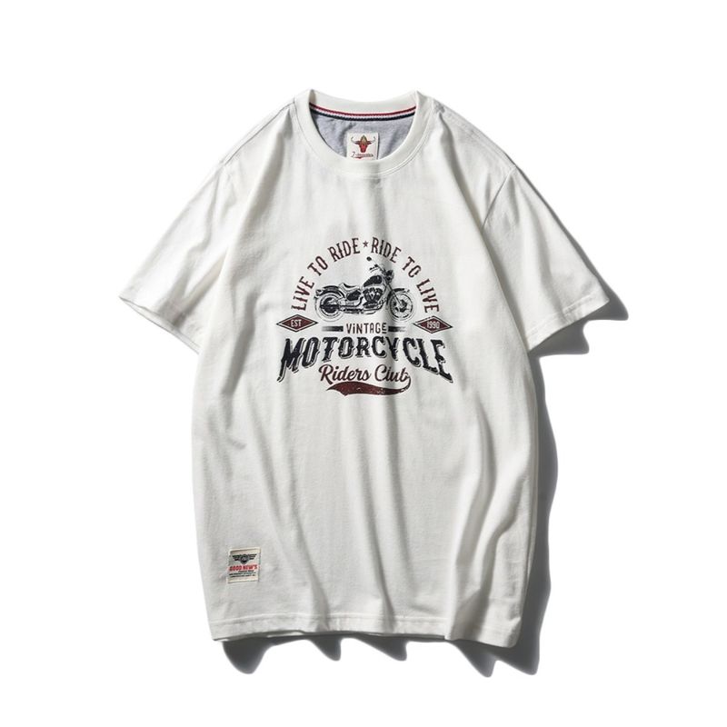 Retro Short Sleeve Base Shirt Export Cattle Goods Cotton Motorcycle