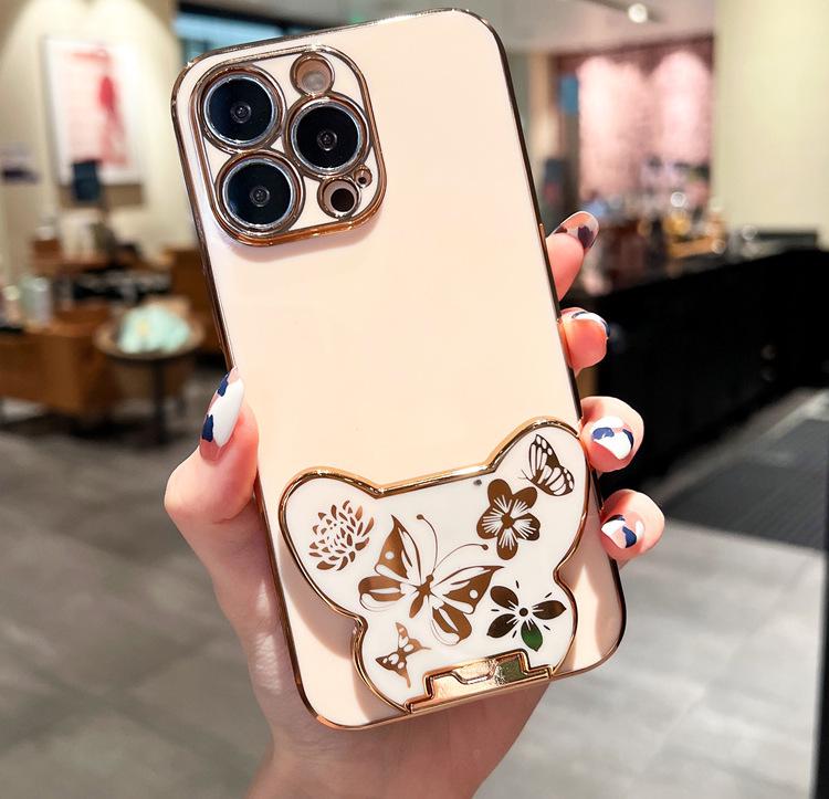 

High-End Electroplated Butterfly Stand for iPhone 17 Air/16 Pro Max/15/14 Case 17 Pro бежевый