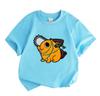 Kids Boys Girls 100% Cotton Crew Neck Short Sleeve T-Shirt, Cute Cartoon Orange Chainsaw Dog Wrapped in Christmas Lights Pattern Casual Soft Summer Te