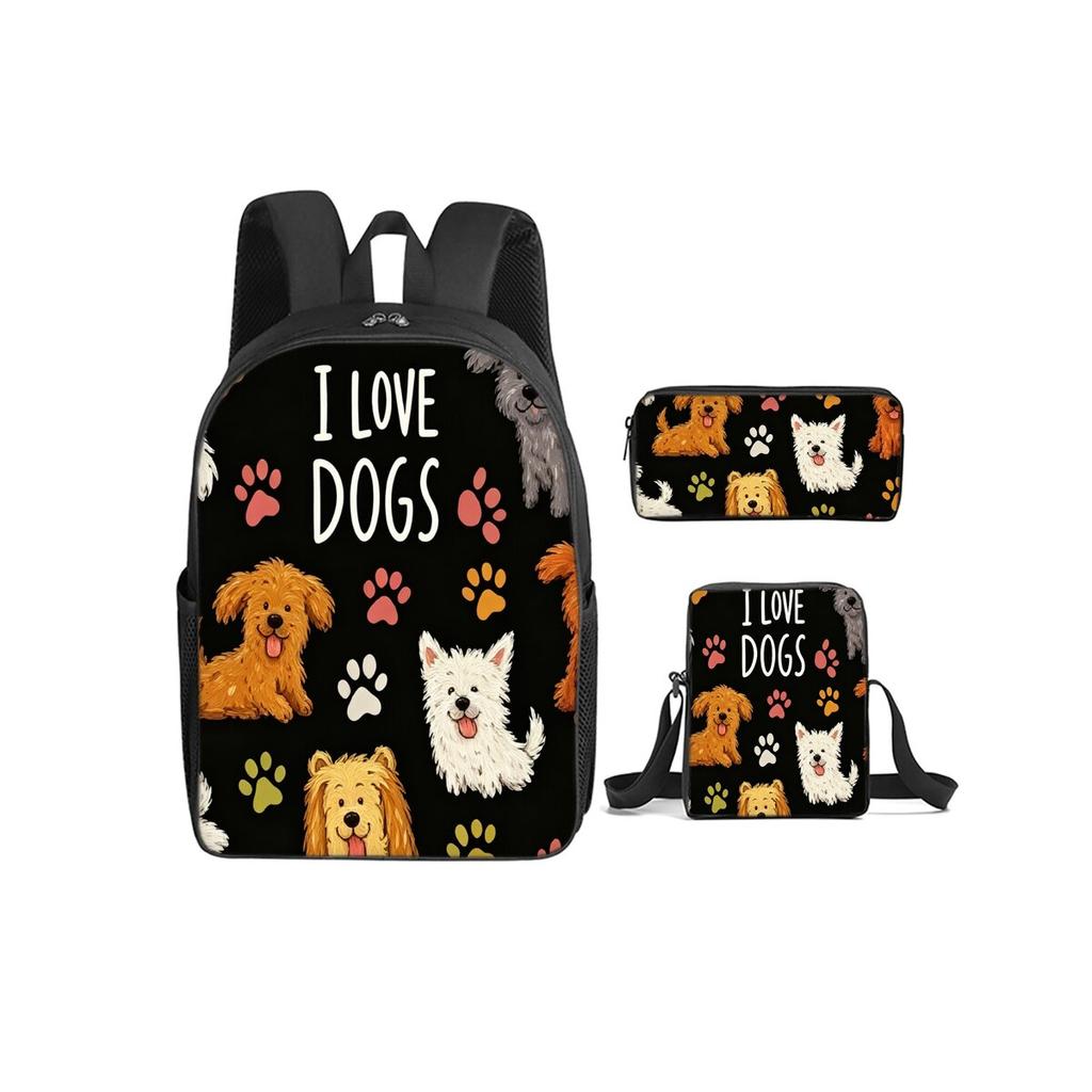Cane Bassotto Carino Stampa Gatto Set 3 Pezzi Zaino con Borse a Tracolla, Astucci per Ragazzo/Ragazza Miglior Regalo Cartone Animato Studente Borse Scolastiche
