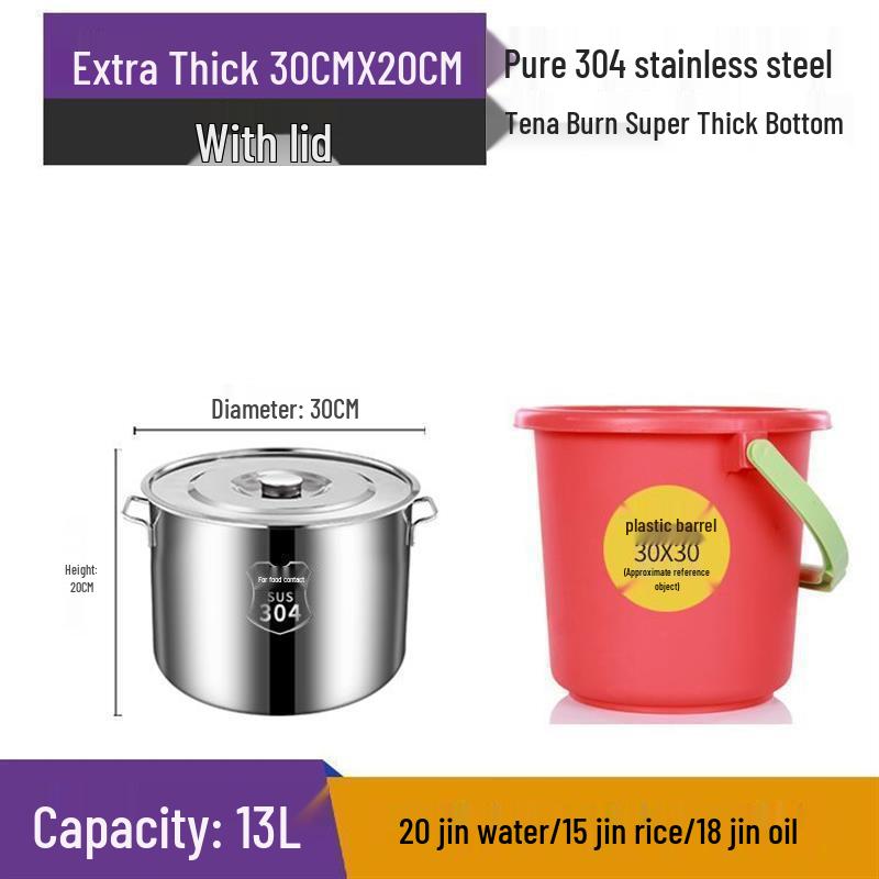 Extra dicker Eimer aus 304 Edelstahl: Großes Fassungsvermögen für Lake, Suppe, Reis und Wasser mit Deckel