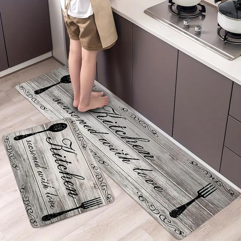 Foldable Kitchen Mat with Non-Slip Backing, Waterproof Polyester Floor Rug for Sink Area & Counter Floral Print