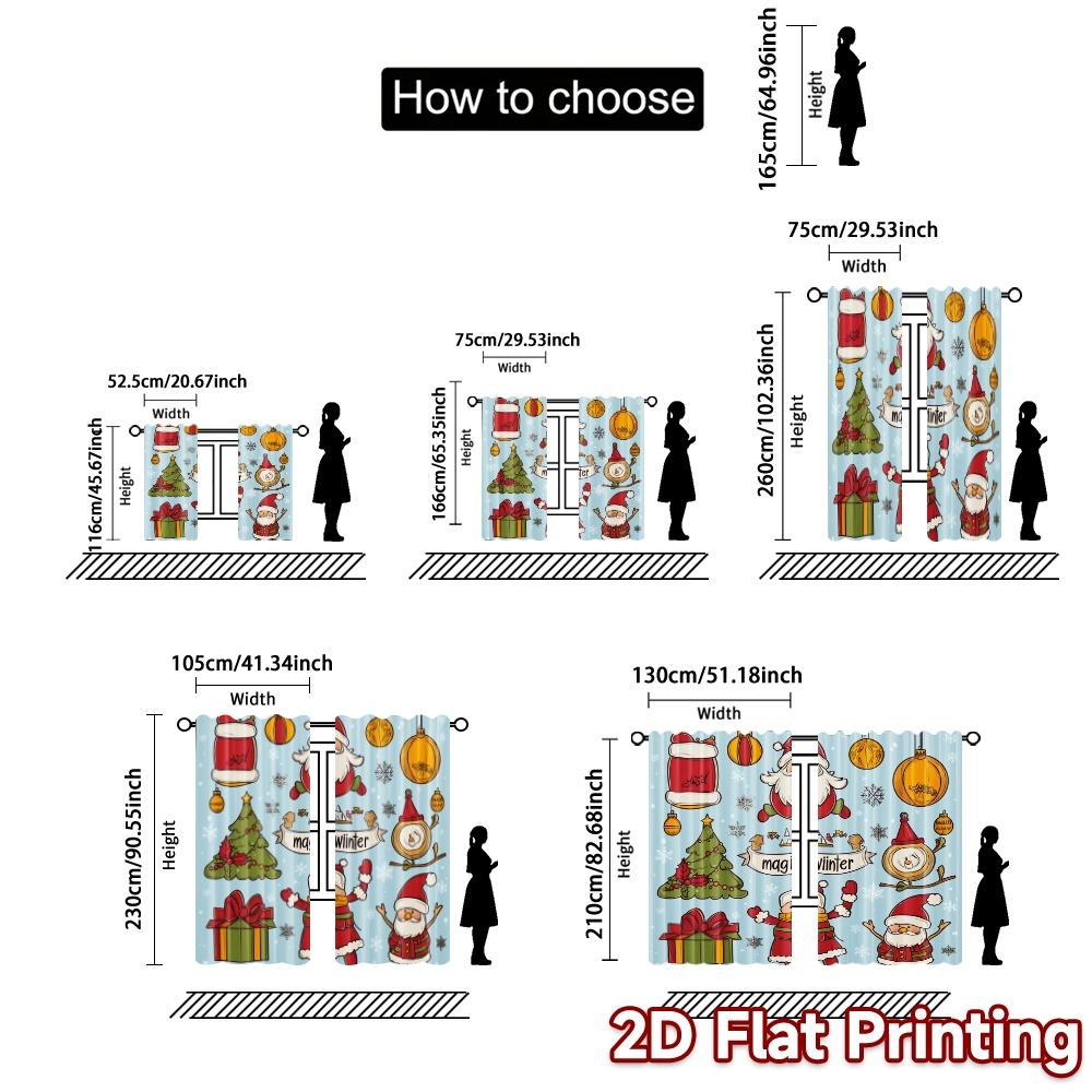 2pcs,Curtains Christmas ornaments Santa Claus snowman tree (2) Popular Minimalist Curtains Prints Light Filtering Curtains