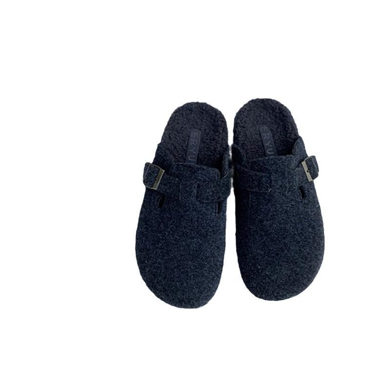 2025 herfst en winter nieuwe mode veelzijdige bovenkleding warme katoenen schoenen één pedaal tas hoofd halve pantoffels fluweel kurk