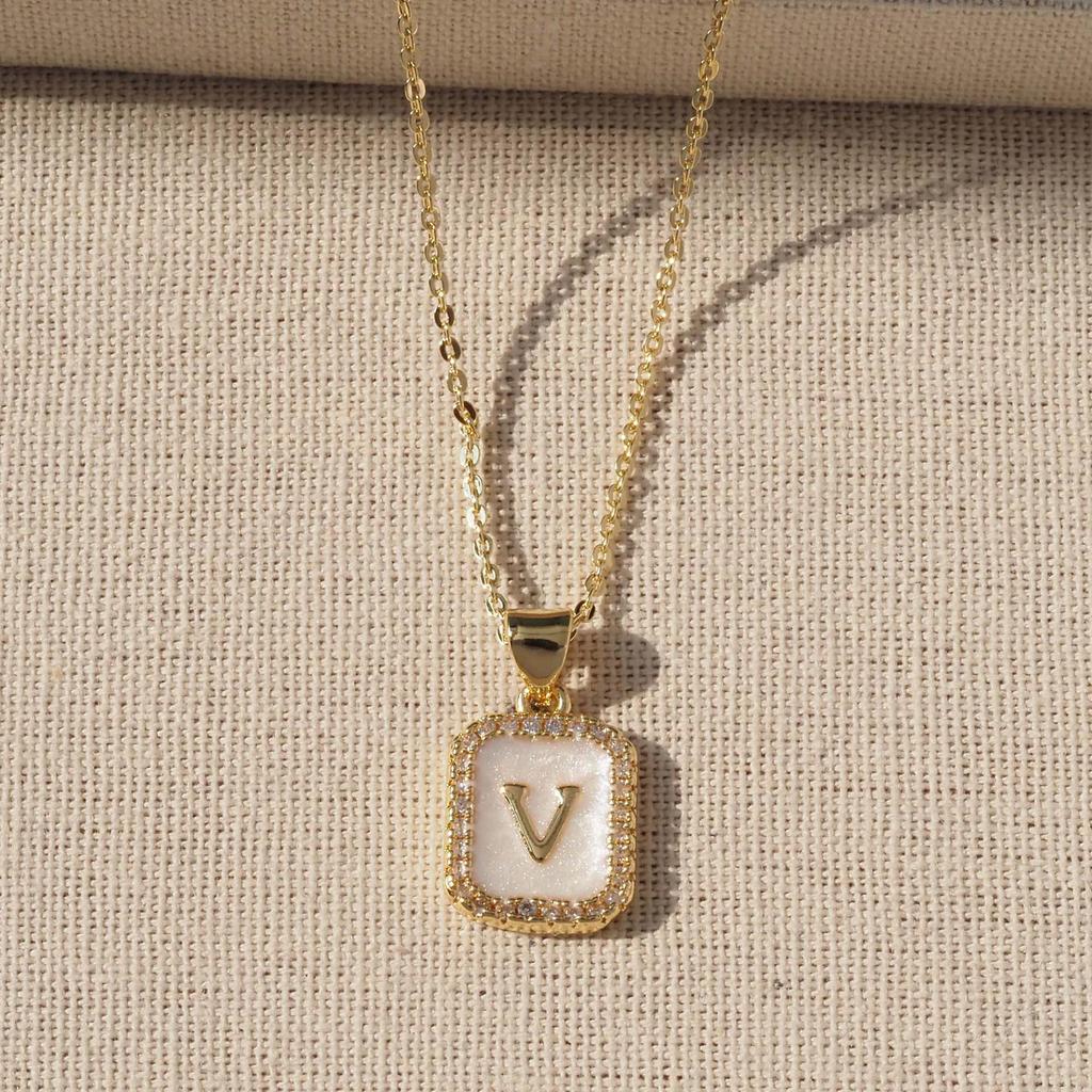 Trendy Gold-Plated A-Z Initial Pendant Necklace with Enamel Finish