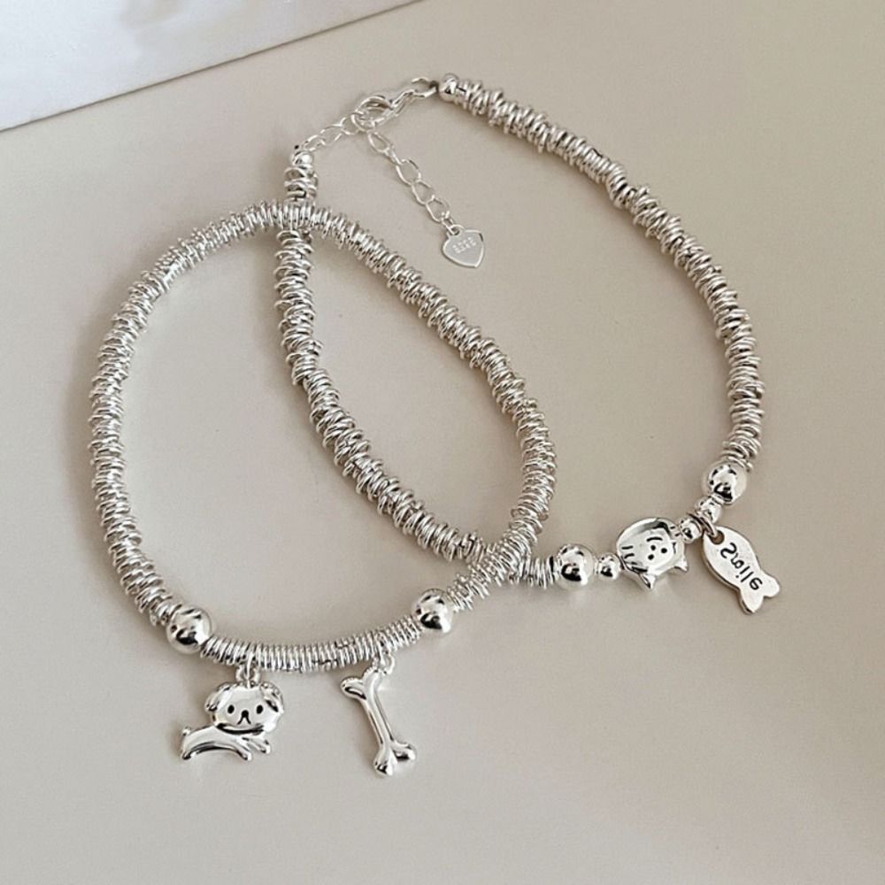2PCS Cute Cute Dog Bracelets Light Luxury Metal Beaded Bracelet Sweet Cat Fish Bracelet Friendship
