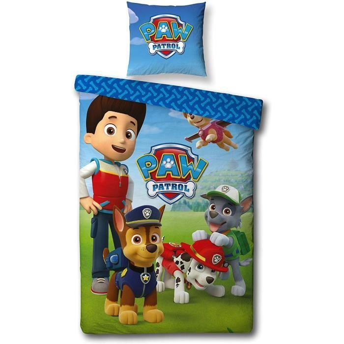 Parure de lit - Paw Patrol - Housse de couette + Taie d'oreiller - 140x200 cm - 100% Polyester - Sac assorti