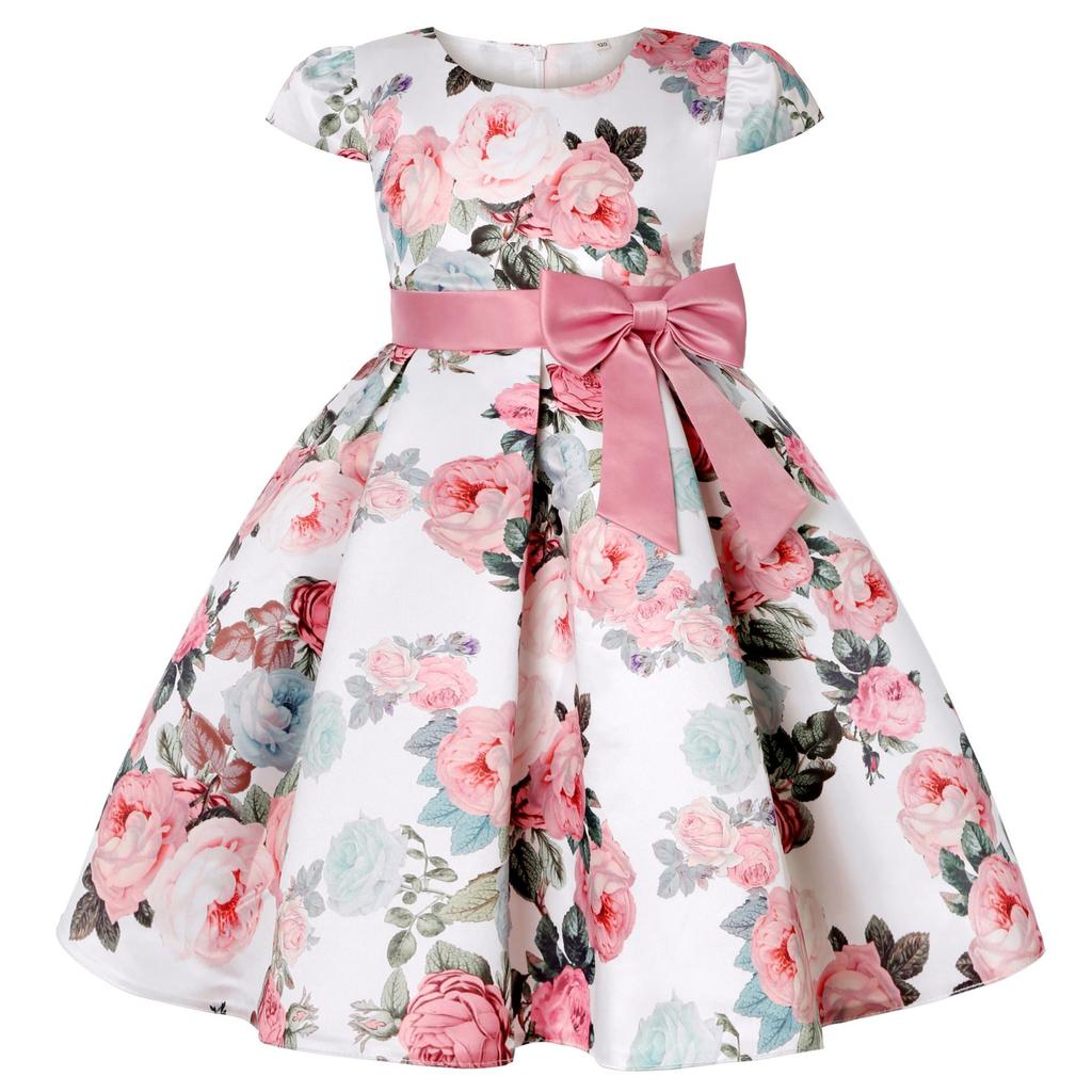 Kids Girls Bow Girl Party Princess Dresses Children Ball Gown Costume Festival Host Children Dress