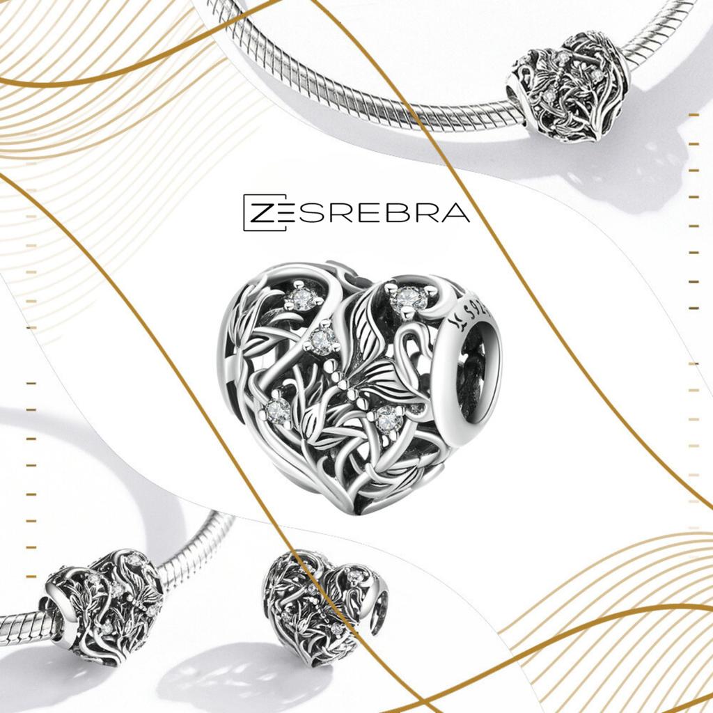 Heart Charms With Flowers, 925, Openwork Charm Pendant, Pr 925