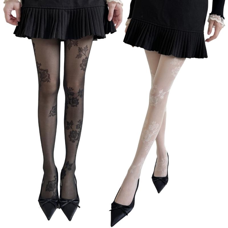 Women Lace Patterned Fishnet Tights High Waist Fishnets Leggings Net Stockings Pantyhose Thigh High Stockings Hosiery