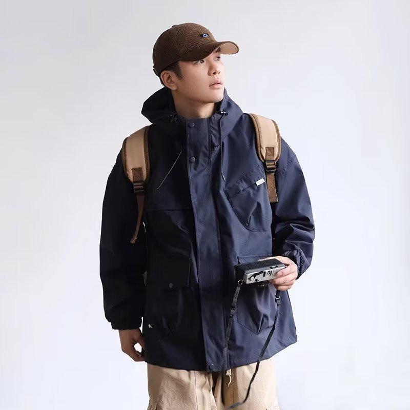 

Унисекс куртка с капюшоном в японском стиле с несколькими карманами для кемпинга и альпинизма осенью/зимой 2XL темно-синий