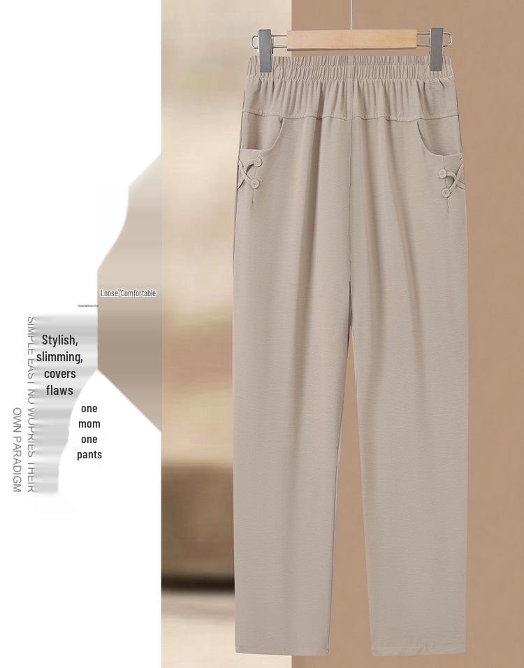 Mom's Lightweight High-Waisted Pants for Middle-Aged & Elderly Women - Elastic Waist, Straight Leg, Casual Fit